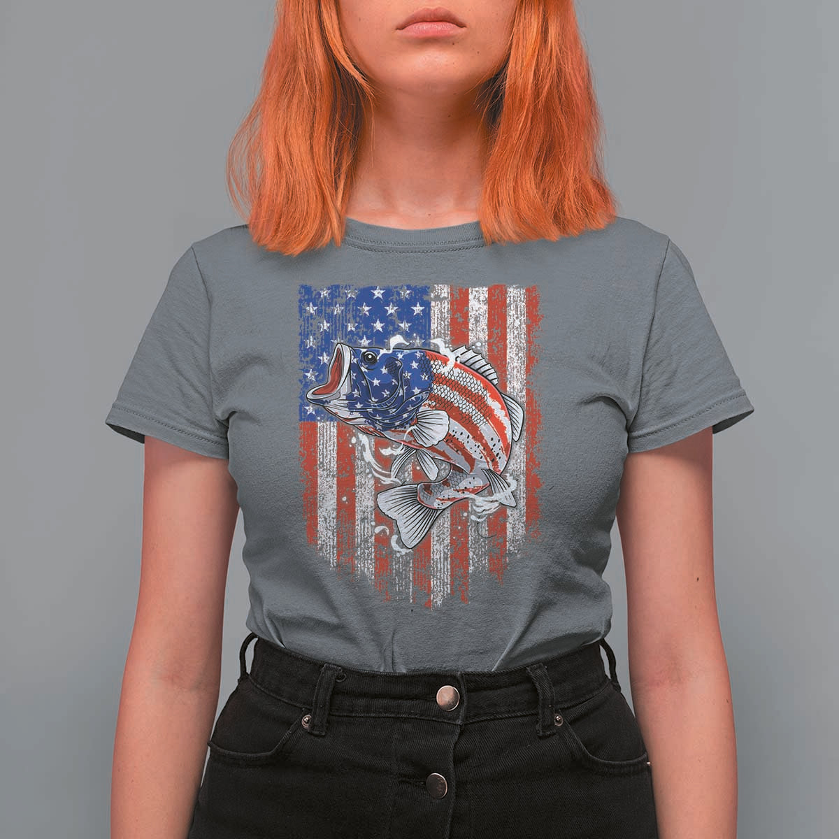 Funny Bass Fish Fishing Vintage American Flag Patriotic T Shirt For Women - Wonder Print Shop