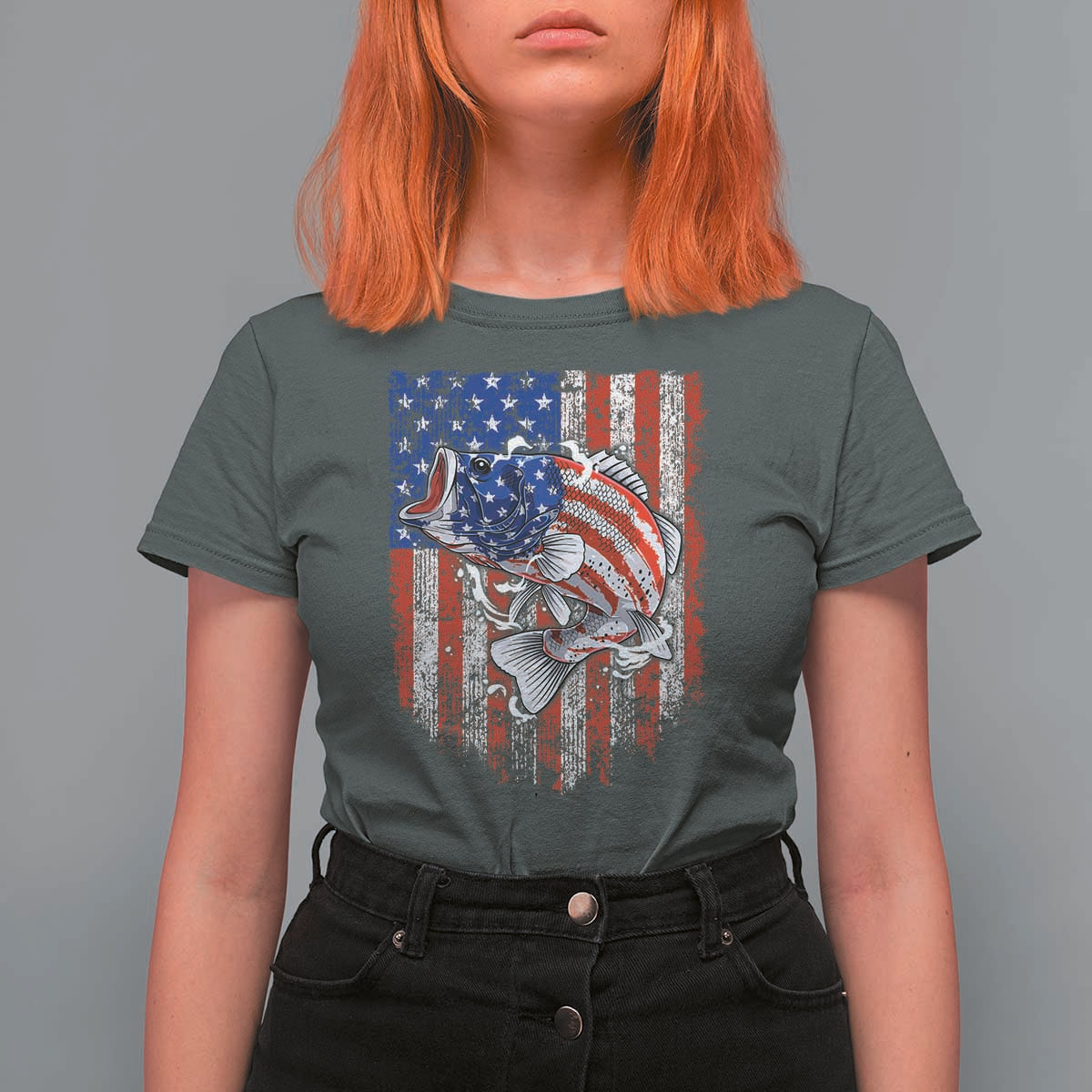 Funny Bass Fish Fishing Vintage American Flag Patriotic T Shirt For Women - Wonder Print Shop