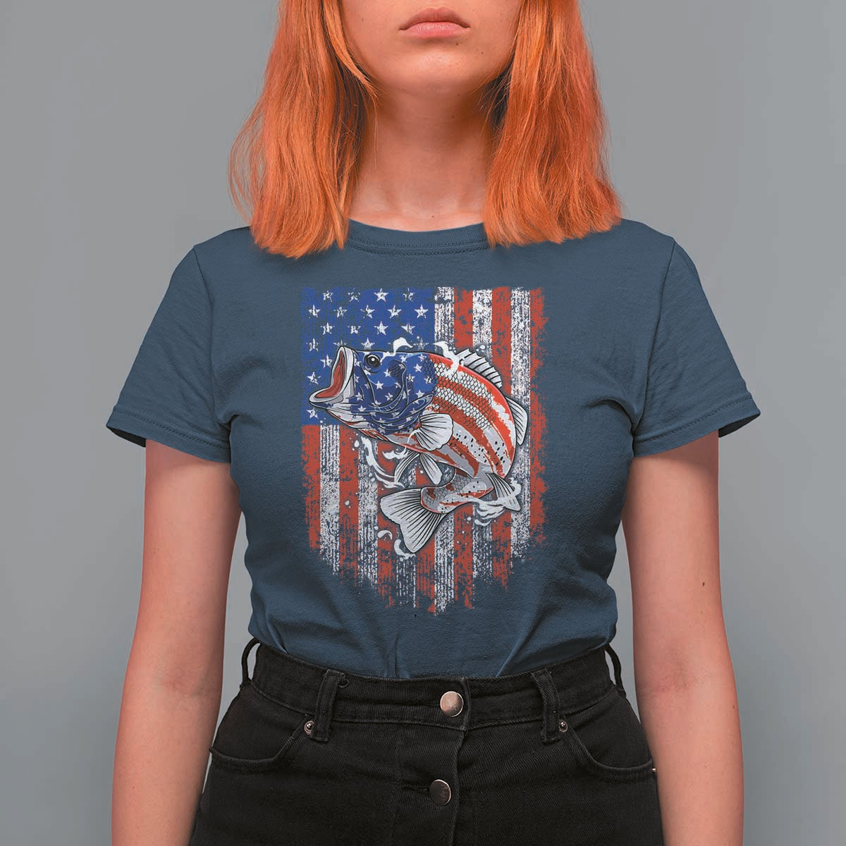 Funny Bass Fish Fishing Vintage American Flag Patriotic T Shirt For Women - Wonder Print Shop