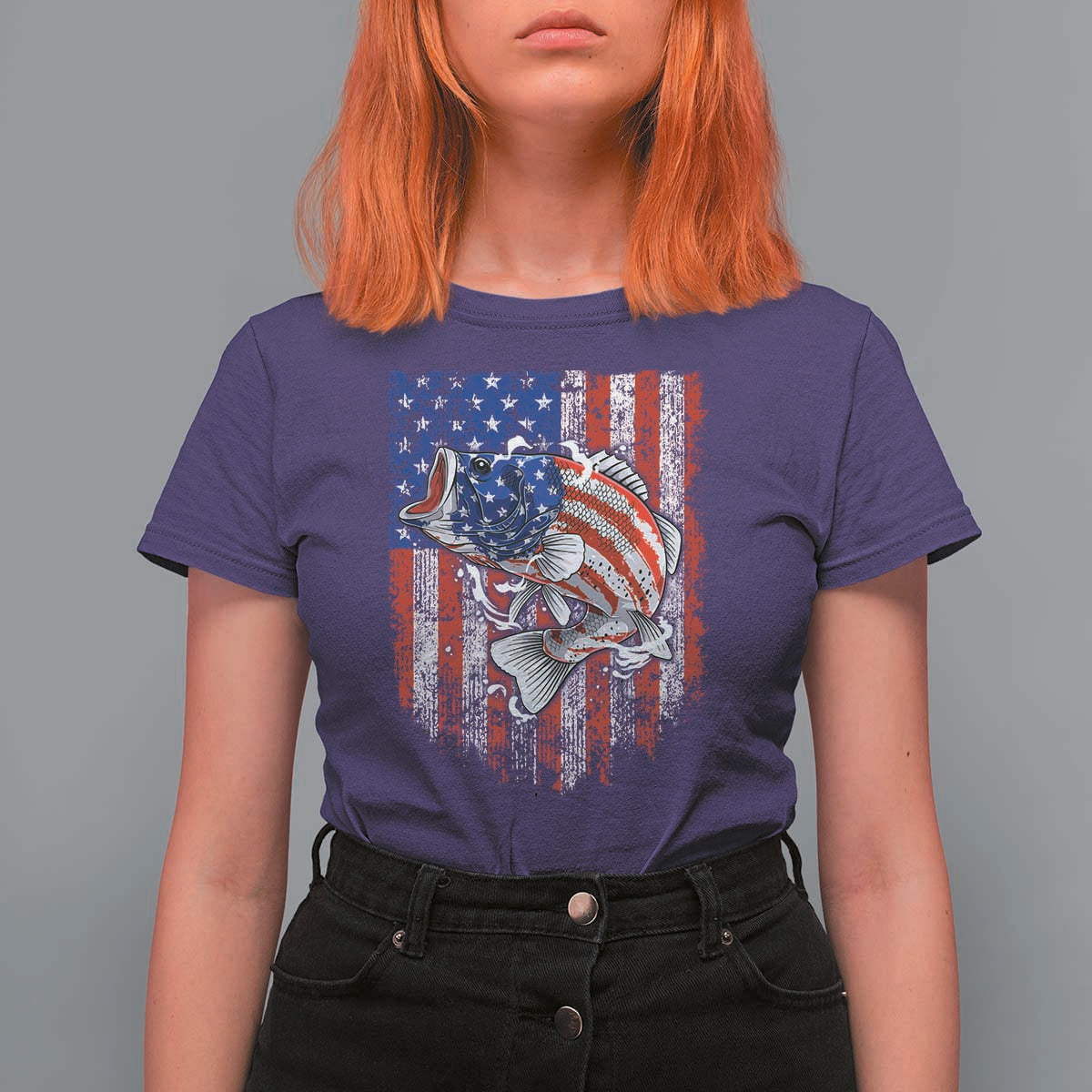 Funny Bass Fish Fishing Vintage American Flag Patriotic T Shirt For Women - Wonder Print Shop