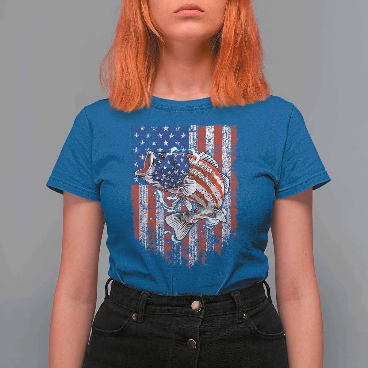 Funny Bass Fish Fishing Vintage American Flag Patriotic T Shirt For Women - Wonder Print Shop