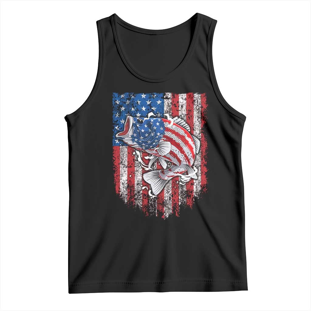 Funny Bass Fish Fishing Vintage American Flag Patriotic Tank Top - Wonder Print Shop
