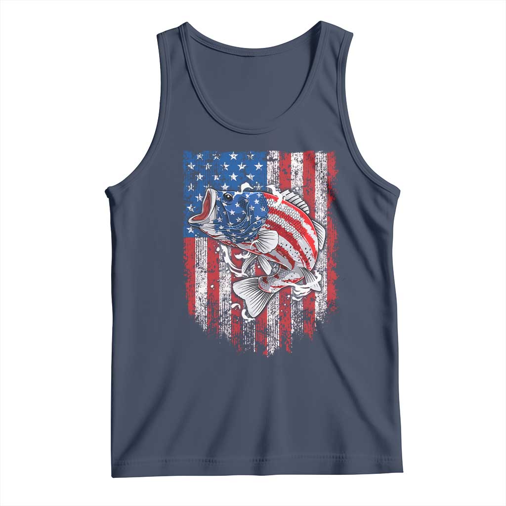 Funny Bass Fish Fishing Vintage American Flag Patriotic Tank Top - Wonder Print Shop