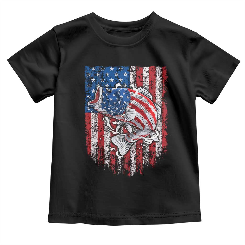 Funny Bass Fish Fishing Vintage American Flag Patriotic Toddler T Shirt - Wonder Print Shop