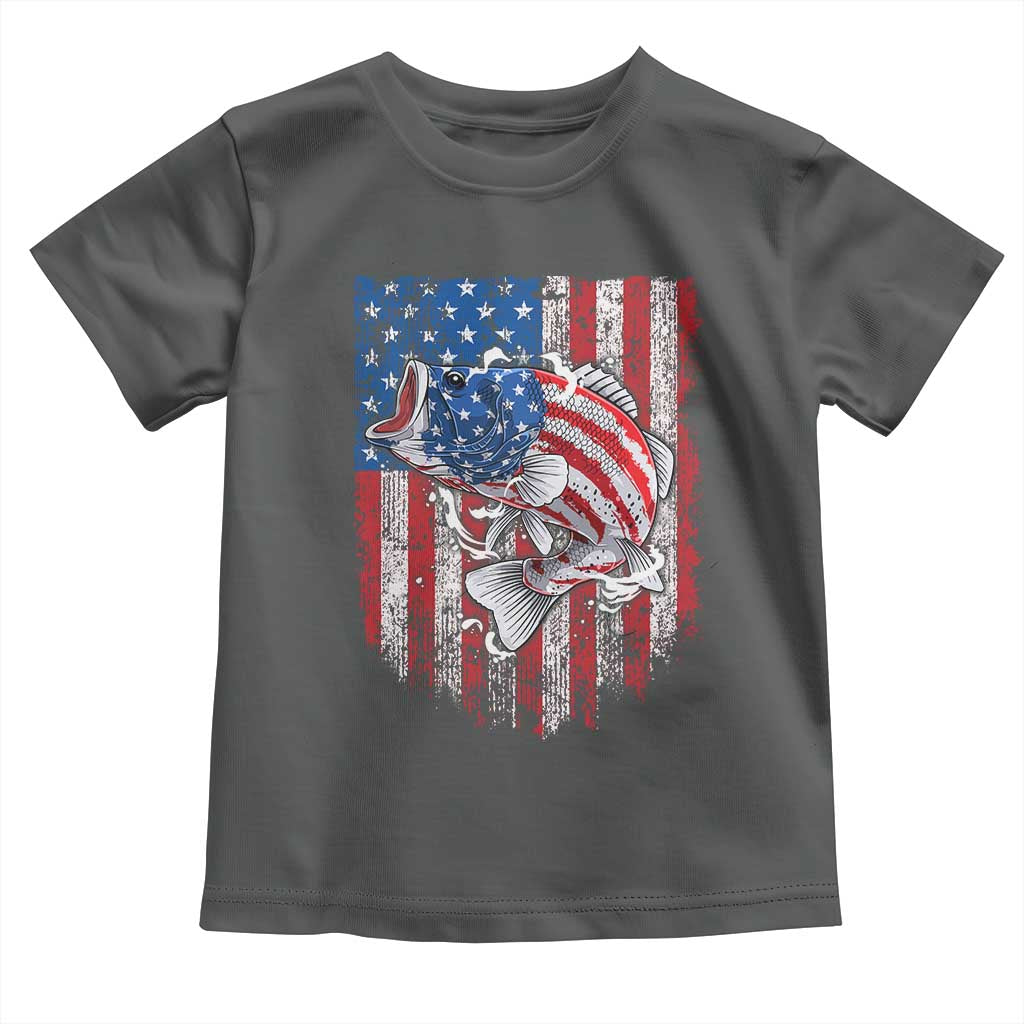 Funny Bass Fish Fishing Vintage American Flag Patriotic Toddler T Shirt - Wonder Print Shop