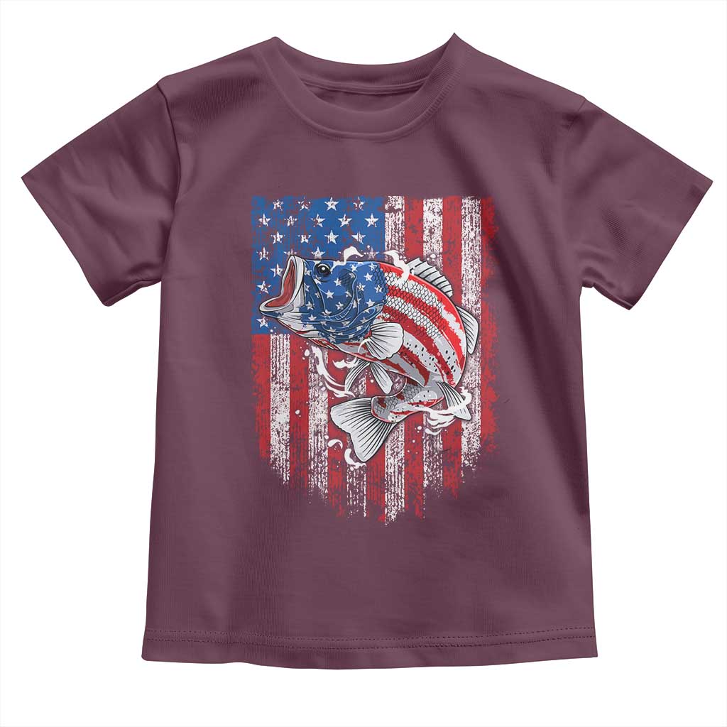 Funny Bass Fish Fishing Vintage American Flag Patriotic Toddler T Shirt - Wonder Print Shop