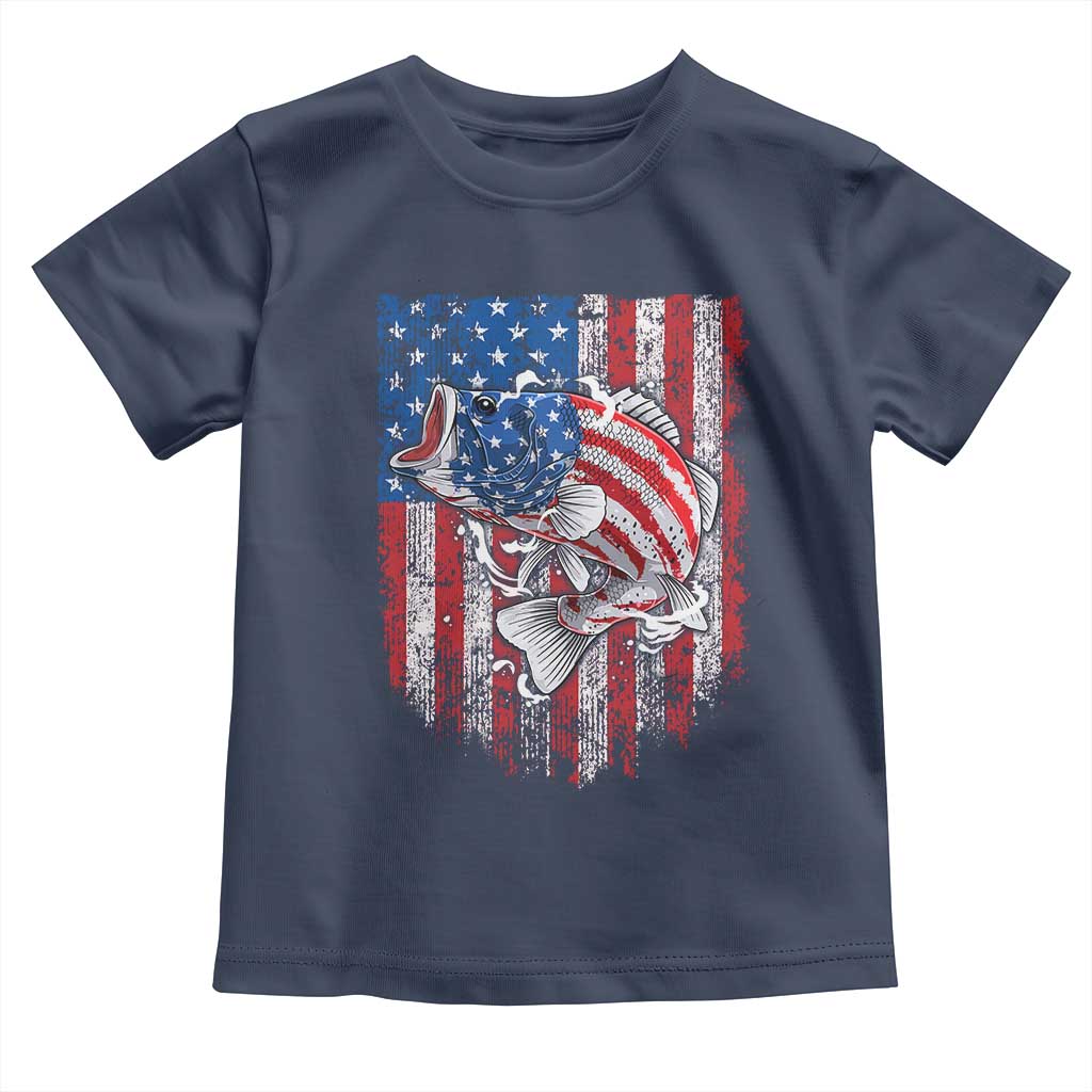 Funny Bass Fish Fishing Vintage American Flag Patriotic Toddler T Shirt - Wonder Print Shop