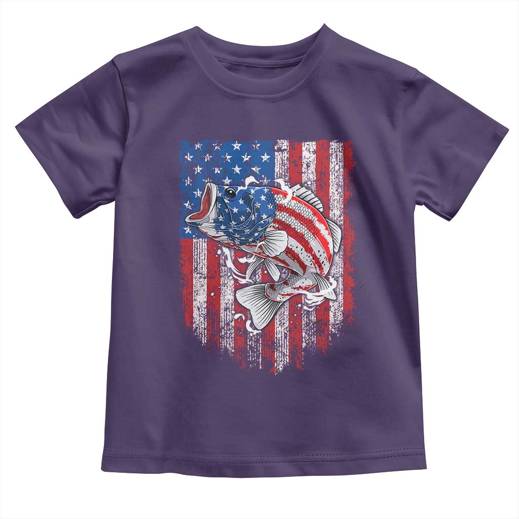 Funny Bass Fish Fishing Vintage American Flag Patriotic Toddler T Shirt - Wonder Print Shop
