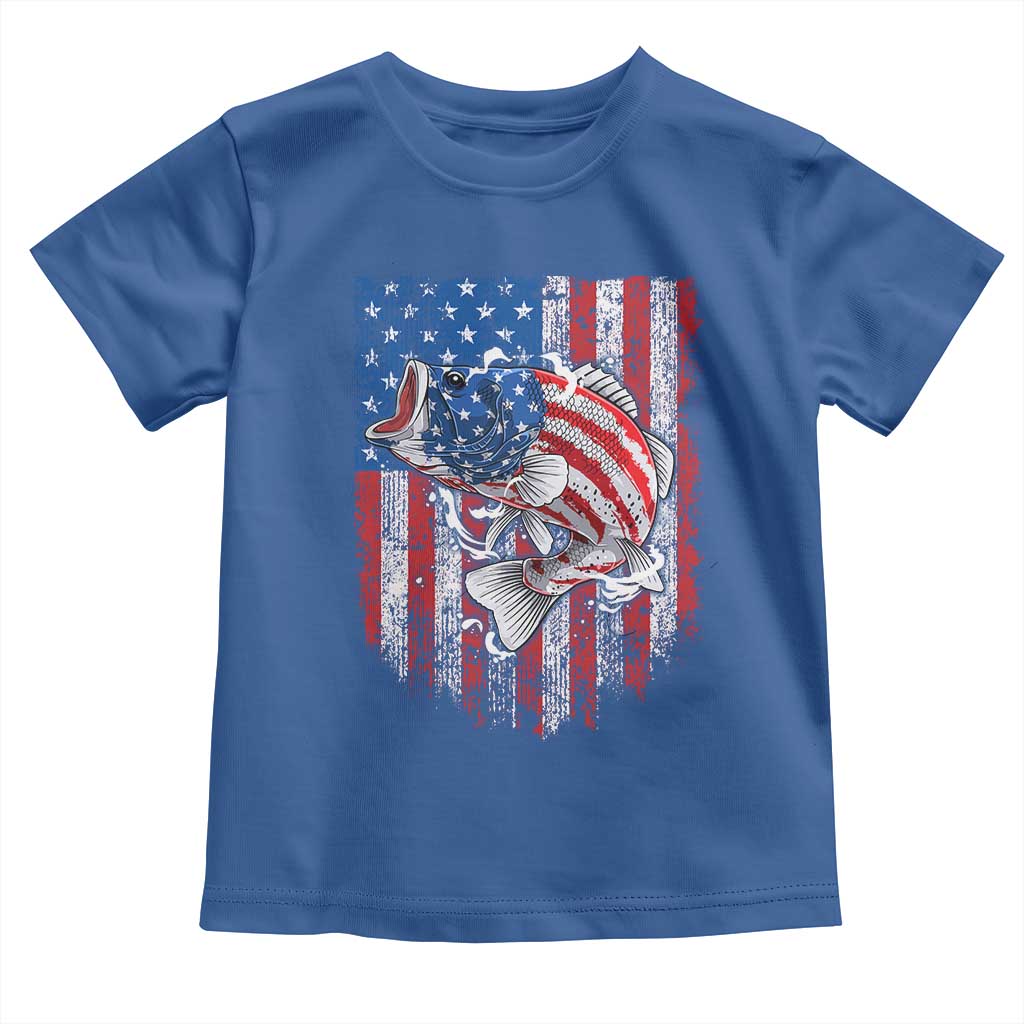 Funny Bass Fish Fishing Vintage American Flag Patriotic Toddler T Shirt - Wonder Print Shop