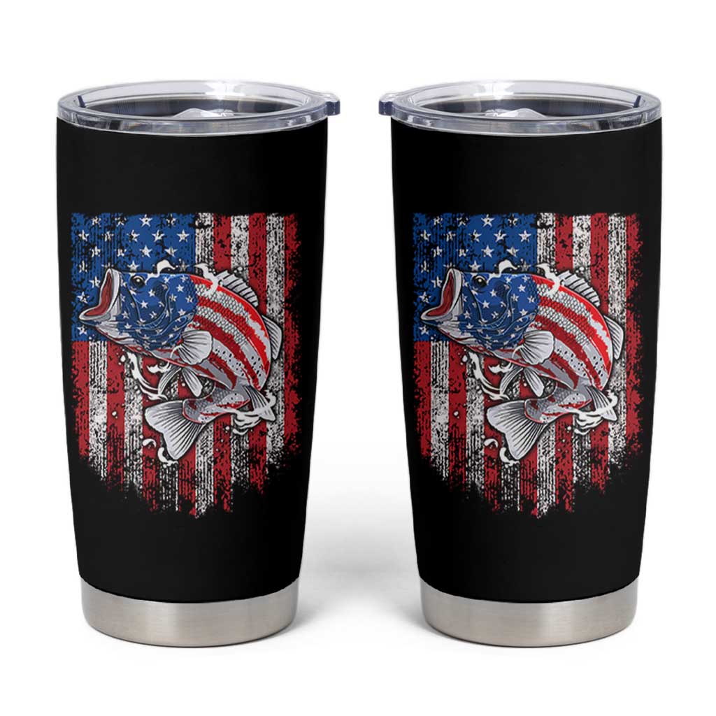 Funny Bass Fish Fishing Vintage American Flag Patriotic Tumbler Cup - Wonder Print Shop