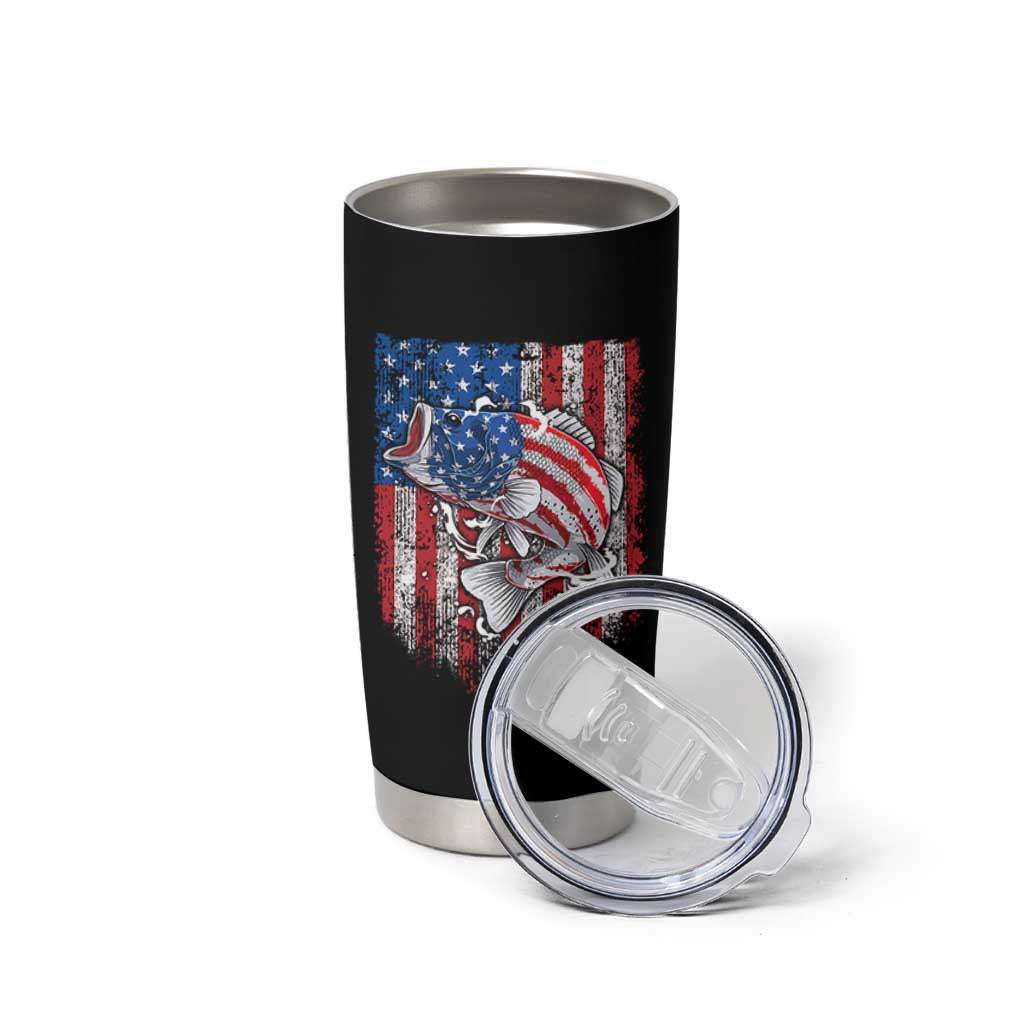 Funny Bass Fish Fishing Vintage American Flag Patriotic Tumbler Cup - Wonder Print Shop