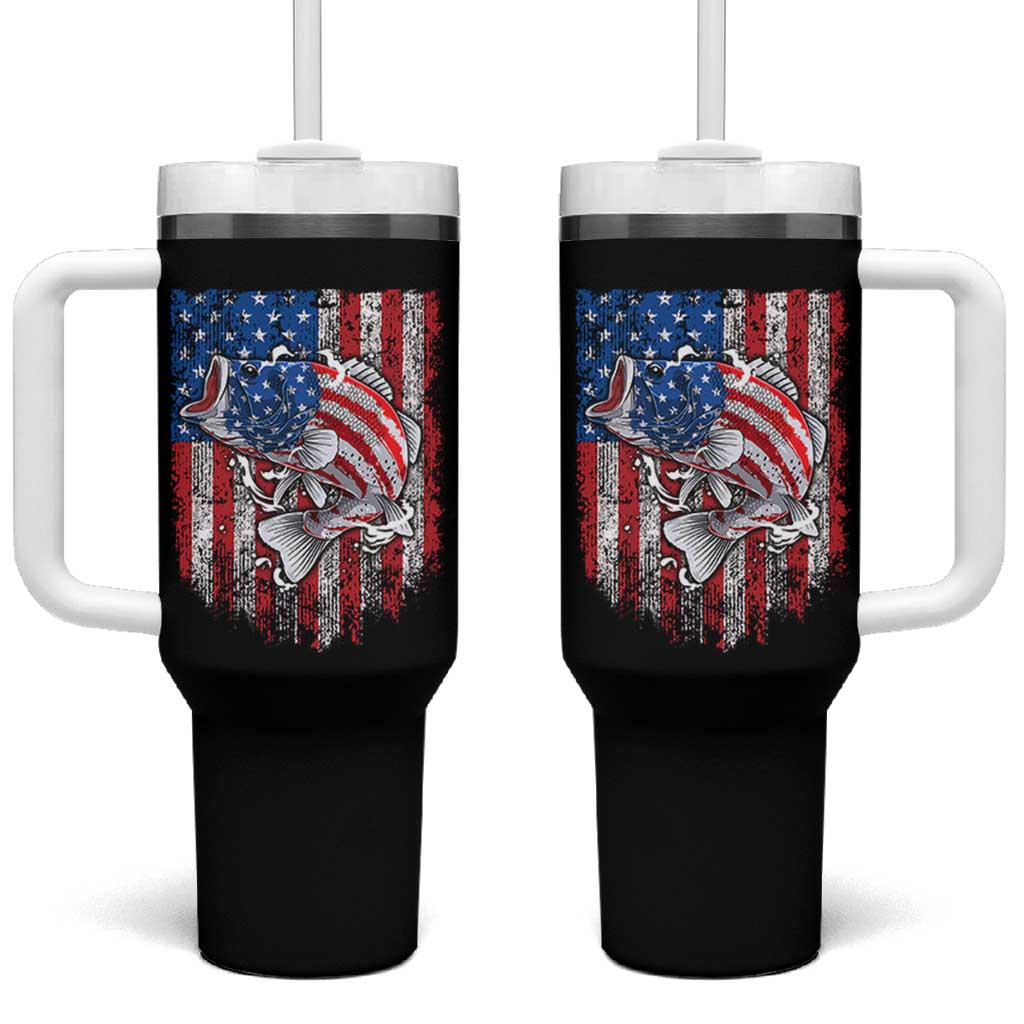 Funny Bass Fish Fishing Vintage American Flag Patriotic Tumbler With Handle - Wonder Print Shop