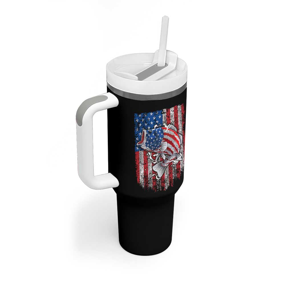 Funny Bass Fish Fishing Vintage American Flag Patriotic Tumbler With Handle - Wonder Print Shop