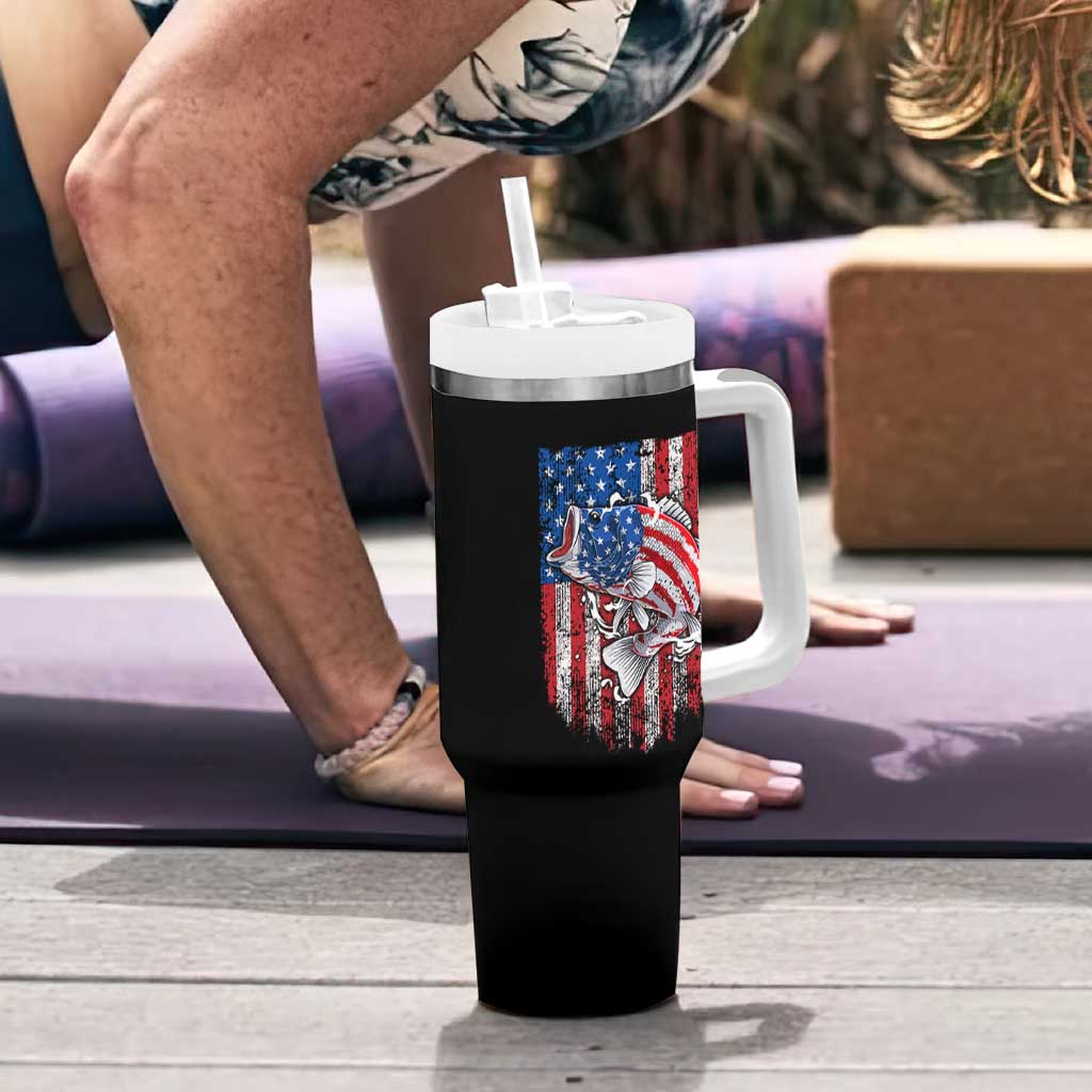 Funny Bass Fish Fishing Vintage American Flag Patriotic Tumbler With Handle - Wonder Print Shop