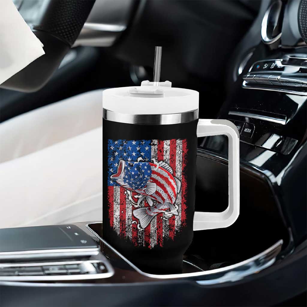 Funny Bass Fish Fishing Vintage American Flag Patriotic Tumbler With Handle - Wonder Print Shop