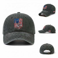 Funny Bass Fish Fishing Vintage American Flag Patriotic Washed Cotton Baseball Cap