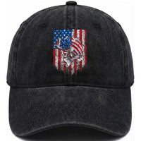 Funny Bass Fish Fishing Vintage American Flag Patriotic Washed Cotton Baseball Cap