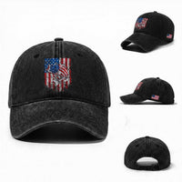 Funny Bass Fish Fishing Vintage American Flag Patriotic Washed Cotton Baseball Cap