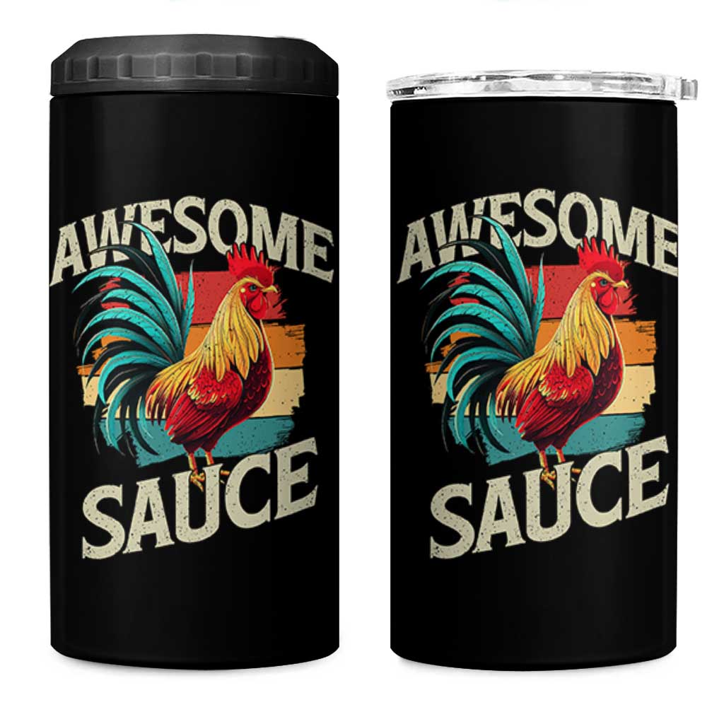 Funny Awesome Sauce Rooster 4 in 1 Can Cooler Tumbler Vintage Retro Chicken - Wonder Print Shop