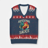 Funny Awesome Sauce Rooster V-Neck Knit Sweater Vest Vintage Retro Chicken - Wonder Print Shop