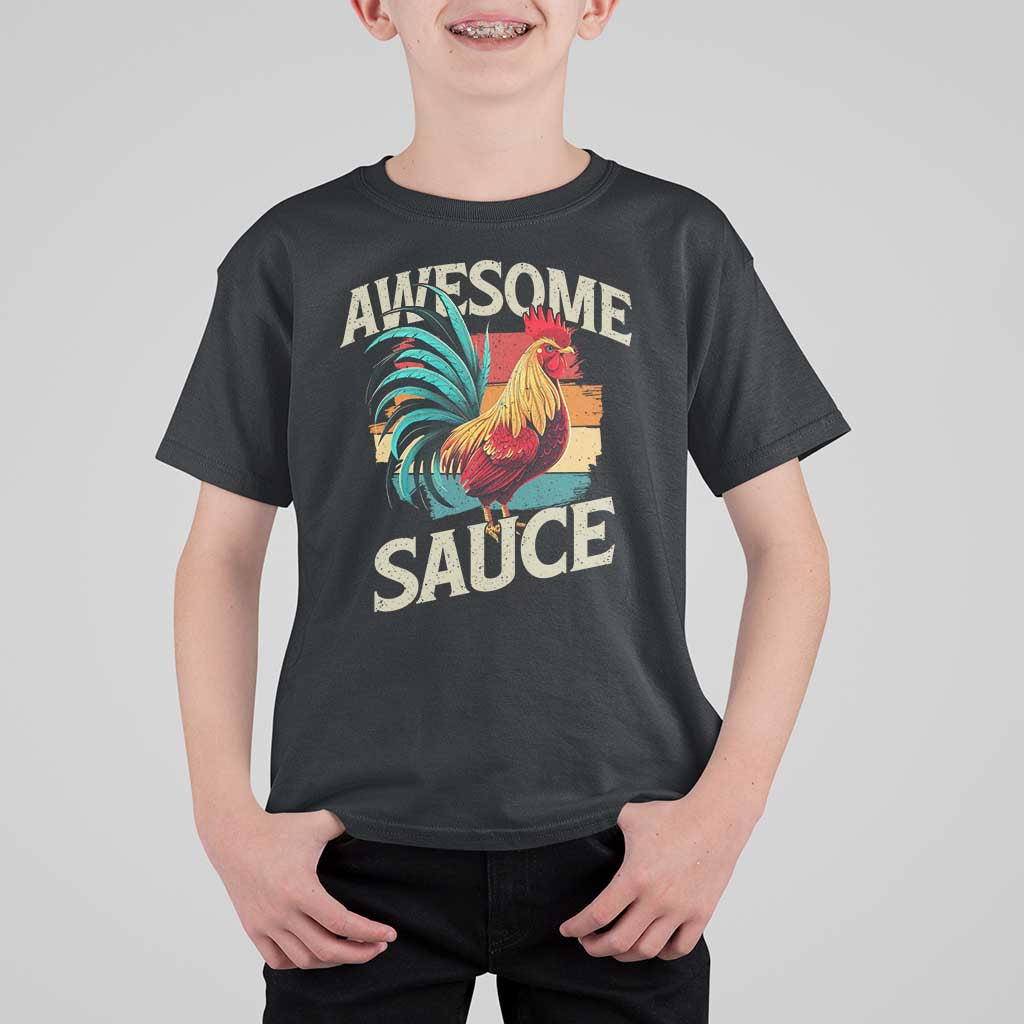 Funny Awesome Sauce Rooster T Shirt For Kid Vintage Retro Chicken - Wonder Print Shop