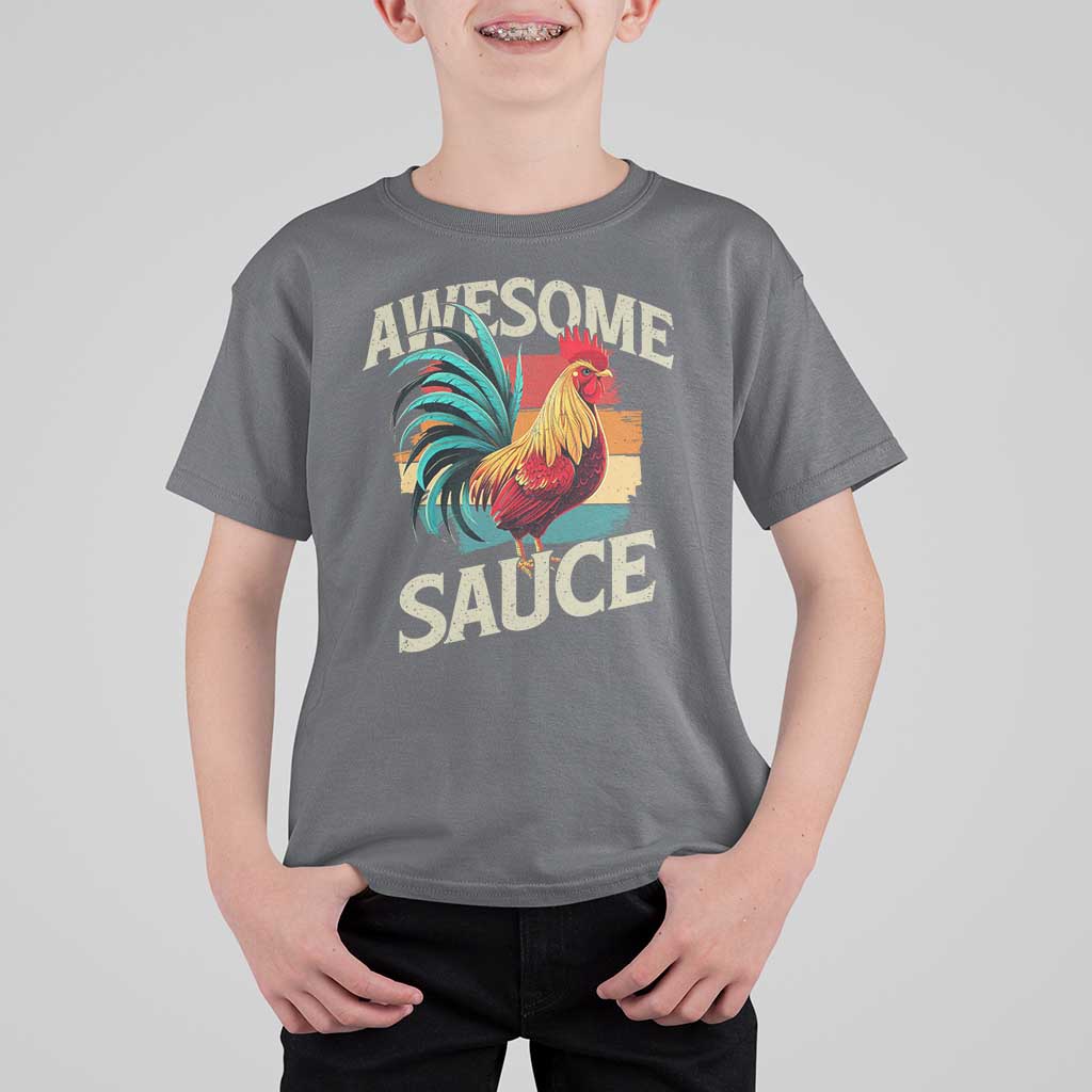 Funny Awesome Sauce Rooster T Shirt For Kid Vintage Retro Chicken - Wonder Print Shop