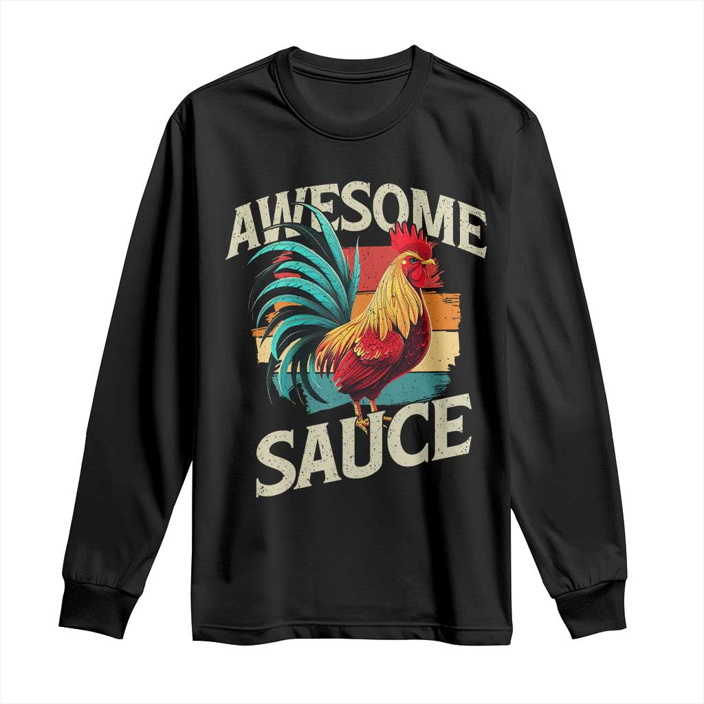Funny Awesome Sauce Rooster Long Sleeve Shirt Vintage Retro Chicken - Wonder Print Shop