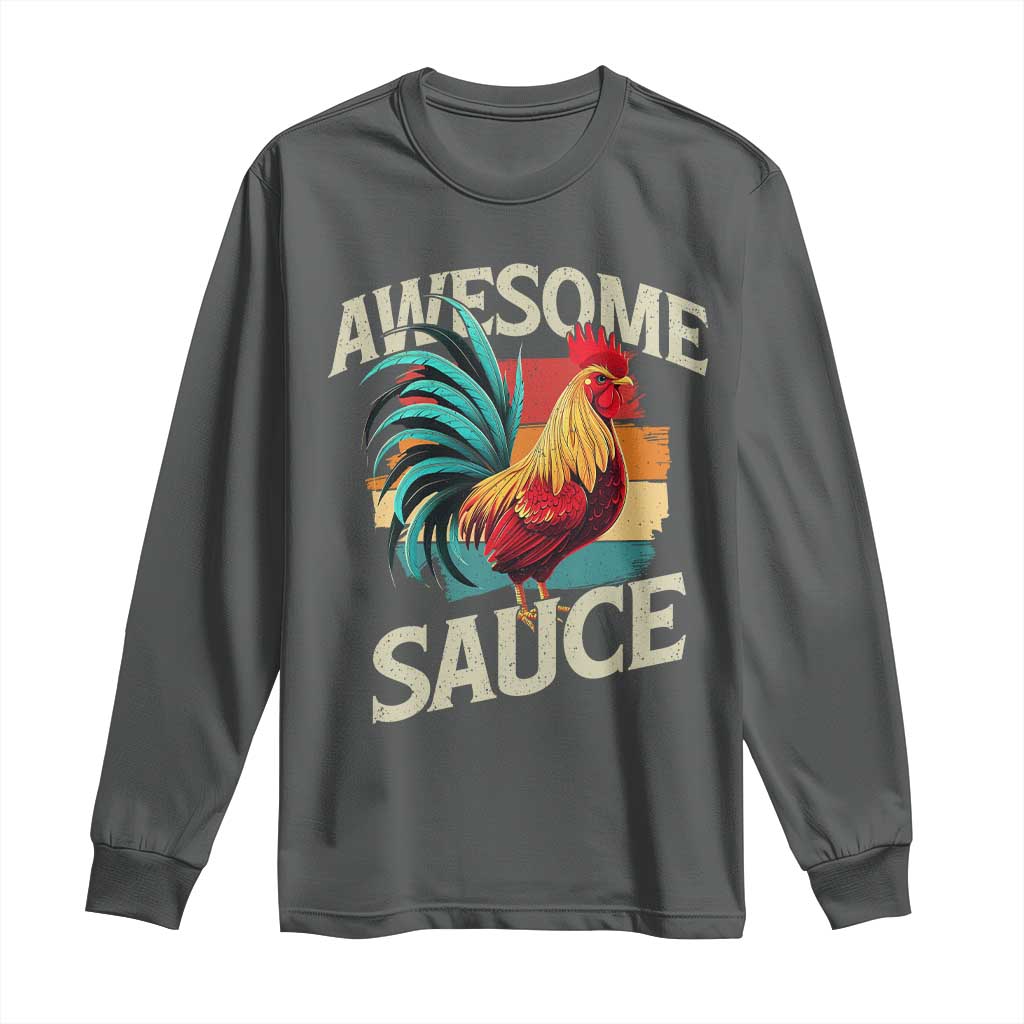 Funny Awesome Sauce Rooster Long Sleeve Shirt Vintage Retro Chicken - Wonder Print Shop