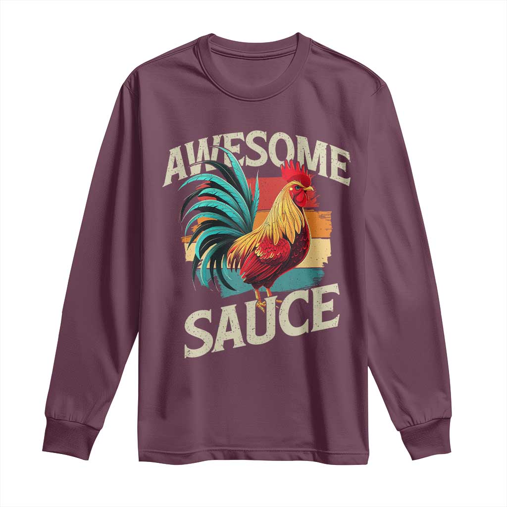 Funny Awesome Sauce Rooster Long Sleeve Shirt Vintage Retro Chicken - Wonder Print Shop