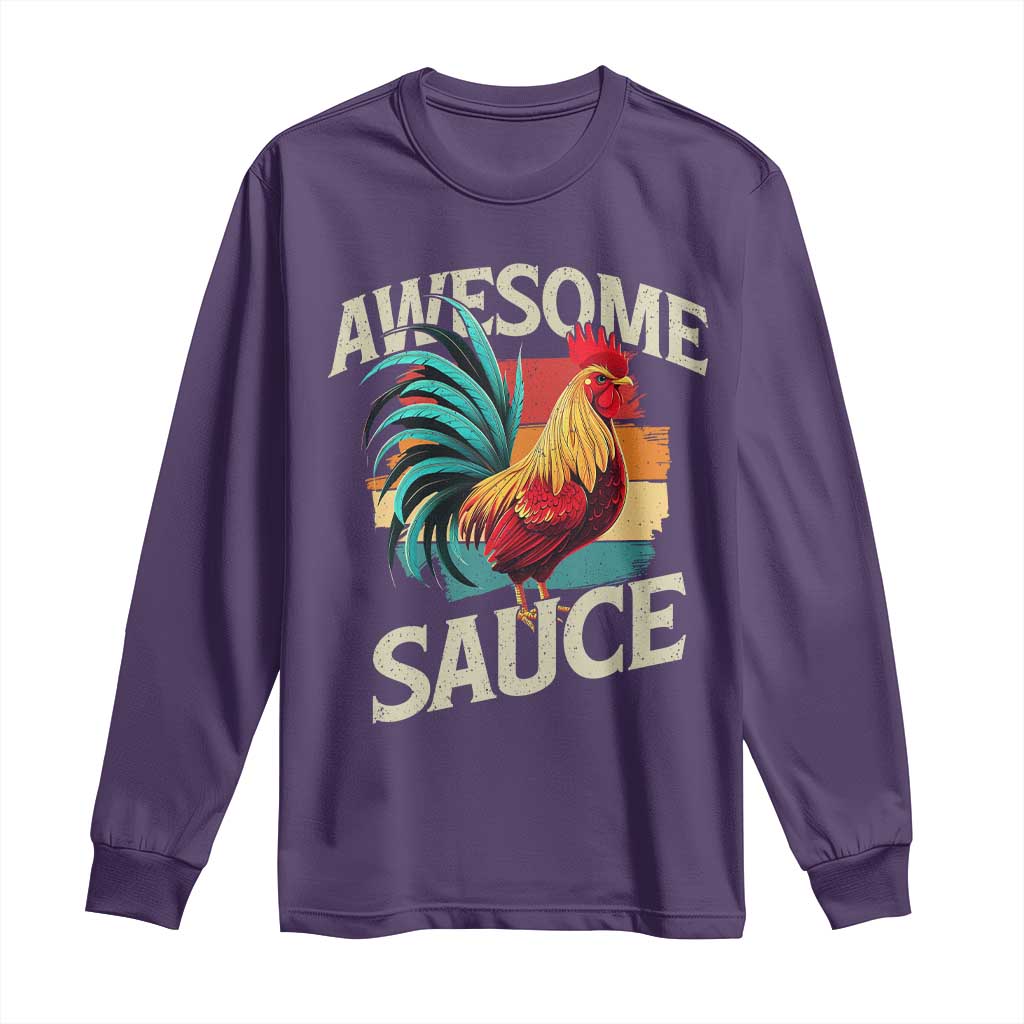 Funny Awesome Sauce Rooster Long Sleeve Shirt Vintage Retro Chicken - Wonder Print Shop