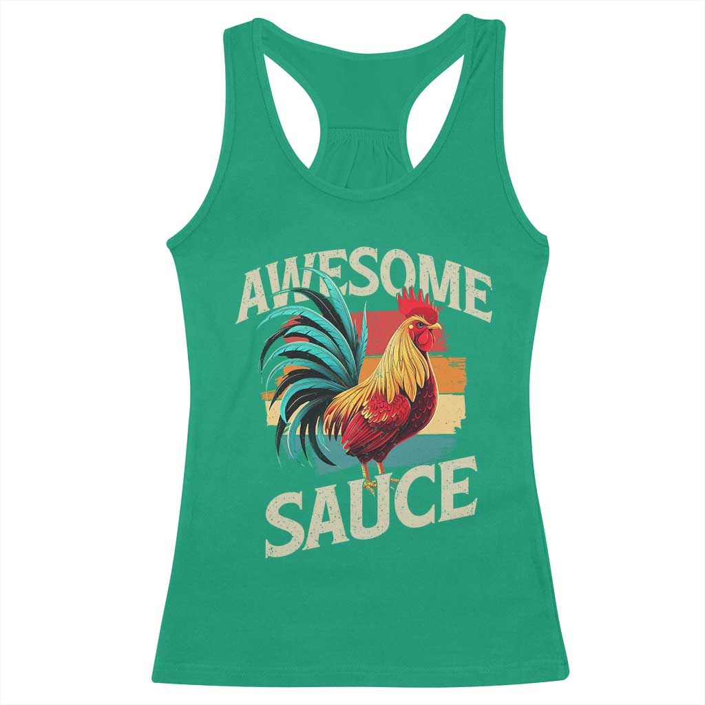 Funny Awesome Sauce Rooster Racerback Tank Top Vintage Retro Chicken - Wonder Print Shop
