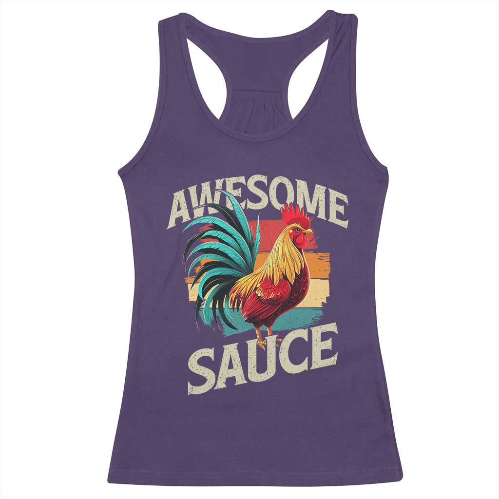 Funny Awesome Sauce Rooster Racerback Tank Top Vintage Retro Chicken - Wonder Print Shop