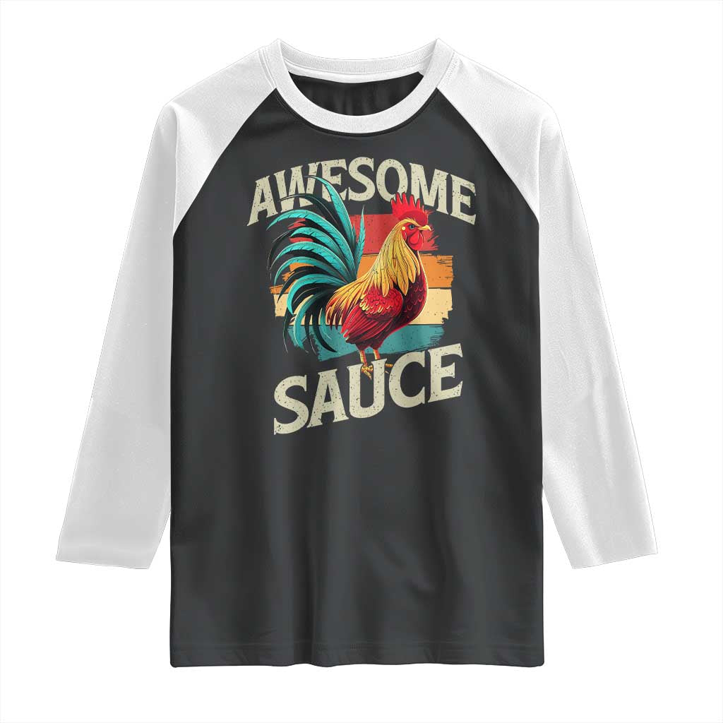 Funny Awesome Sauce Rooster Raglan Shirt Vintage Retro Chicken - Wonder Print Shop