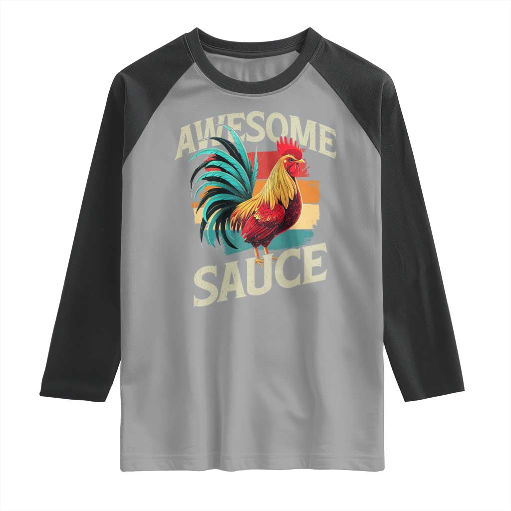 Funny Awesome Sauce Rooster Raglan Shirt Vintage Retro Chicken - Wonder Print Shop