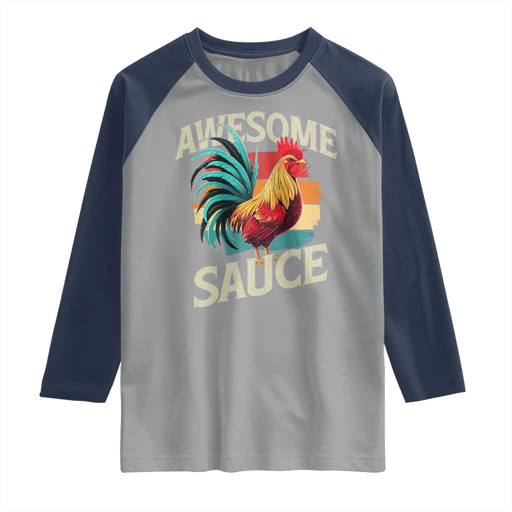 Funny Awesome Sauce Rooster Raglan Shirt Vintage Retro Chicken - Wonder Print Shop