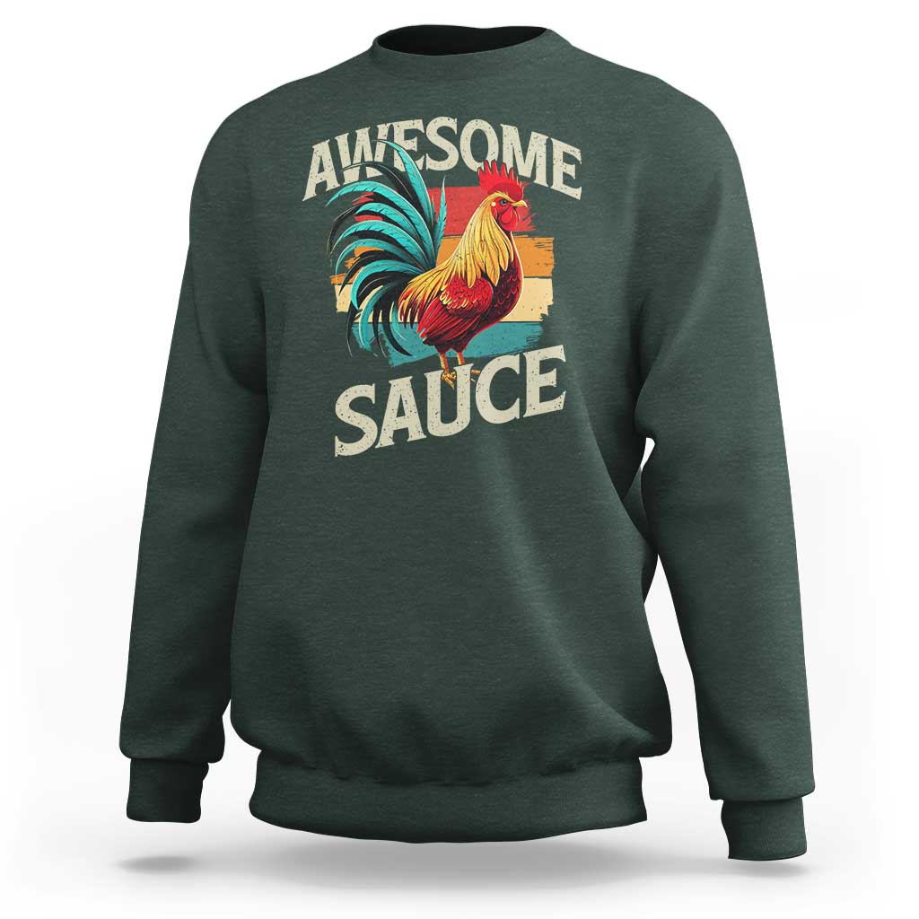 Funny Awesome Sauce Rooster Sweatshirt Vintage Retro Chicken - Wonder Print Shop