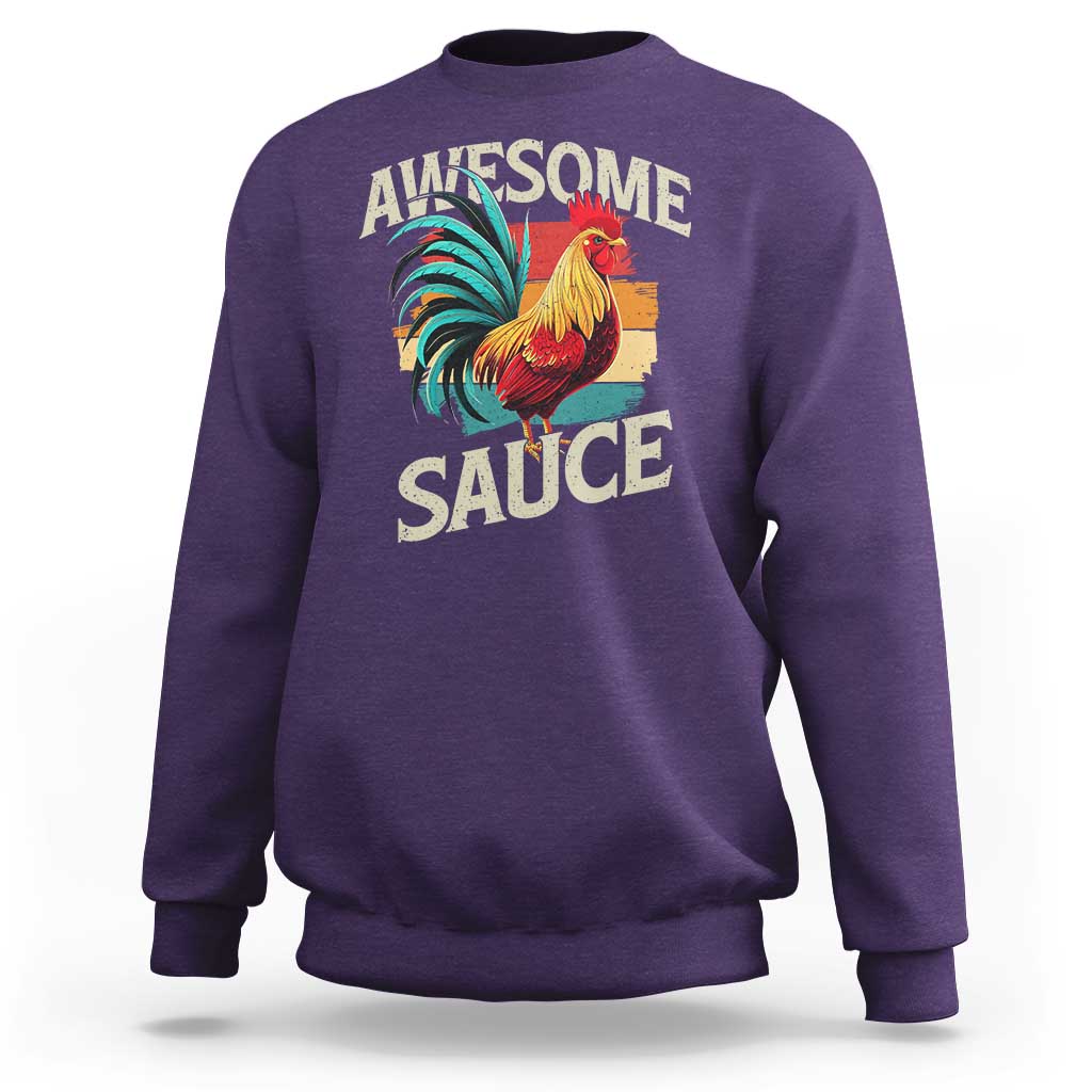 Funny Awesome Sauce Rooster Sweatshirt Vintage Retro Chicken - Wonder Print Shop