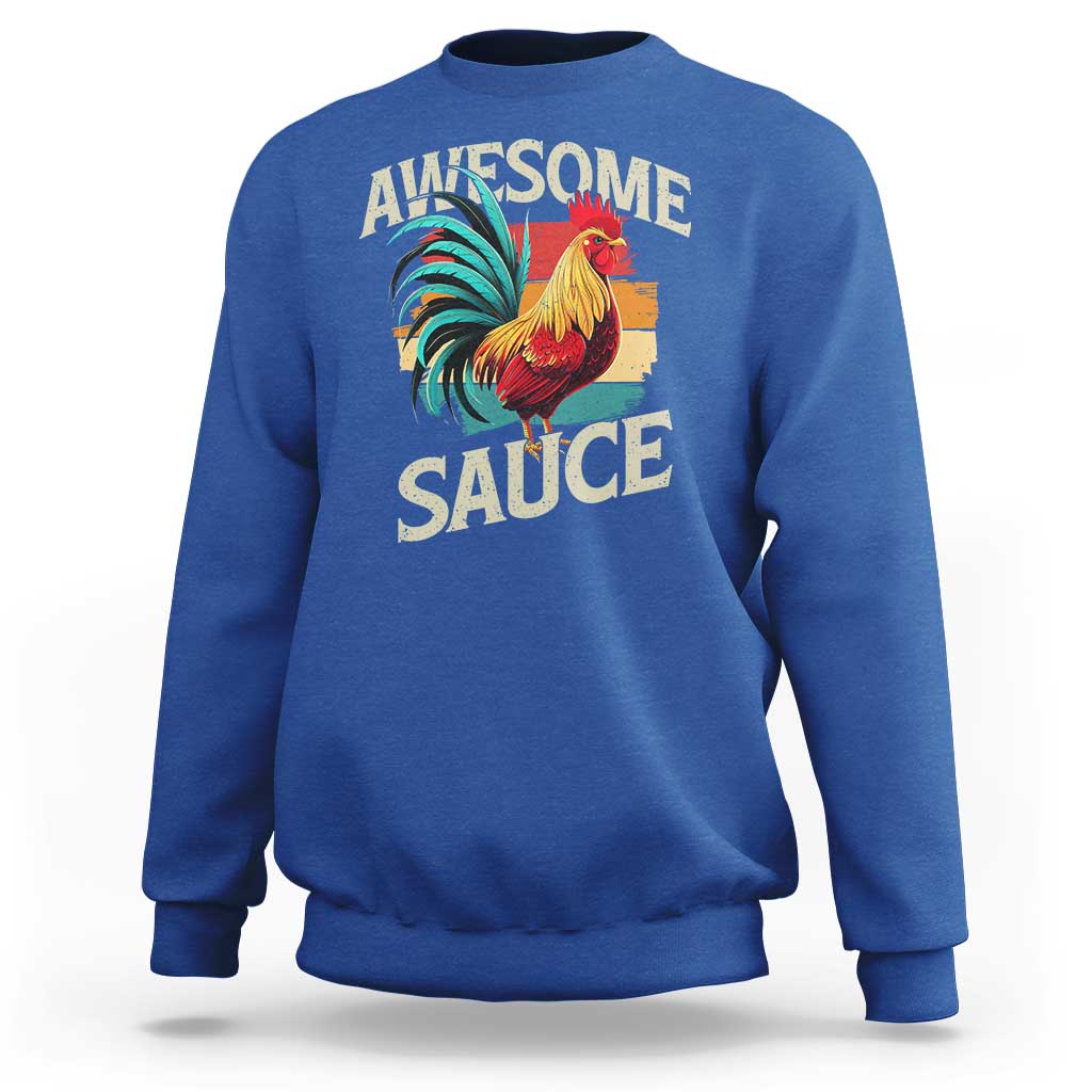 Funny Awesome Sauce Rooster Sweatshirt Vintage Retro Chicken - Wonder Print Shop