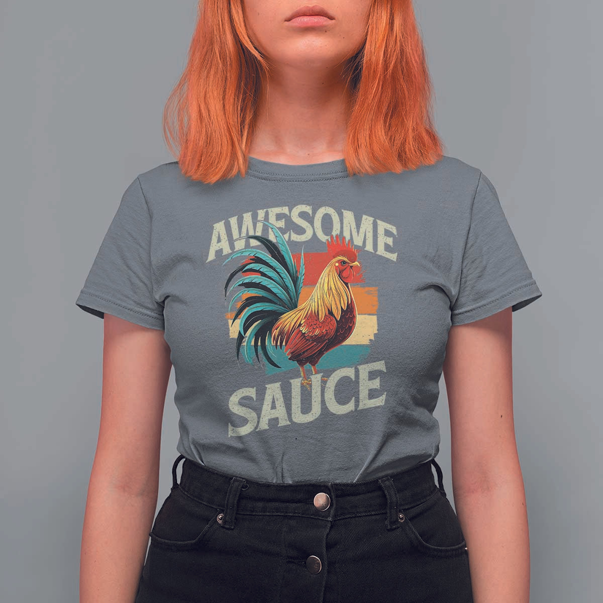 Funny Awesome Sauce Rooster T Shirt For Women Vintage Retro Chicken - Wonder Print Shop