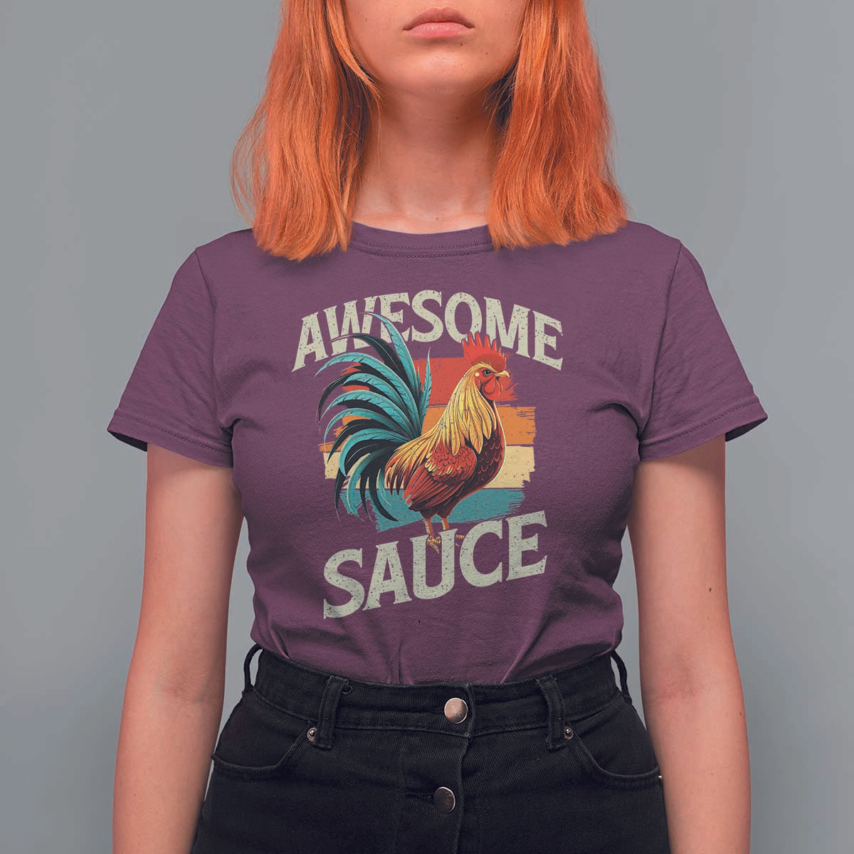 Funny Awesome Sauce Rooster T Shirt For Women Vintage Retro Chicken - Wonder Print Shop