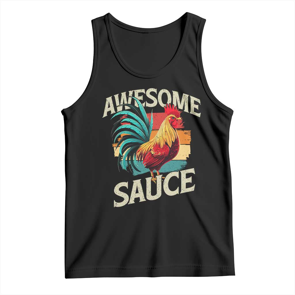 Funny Awesome Sauce Rooster Tank Top Vintage Retro Chicken - Wonder Print Shop