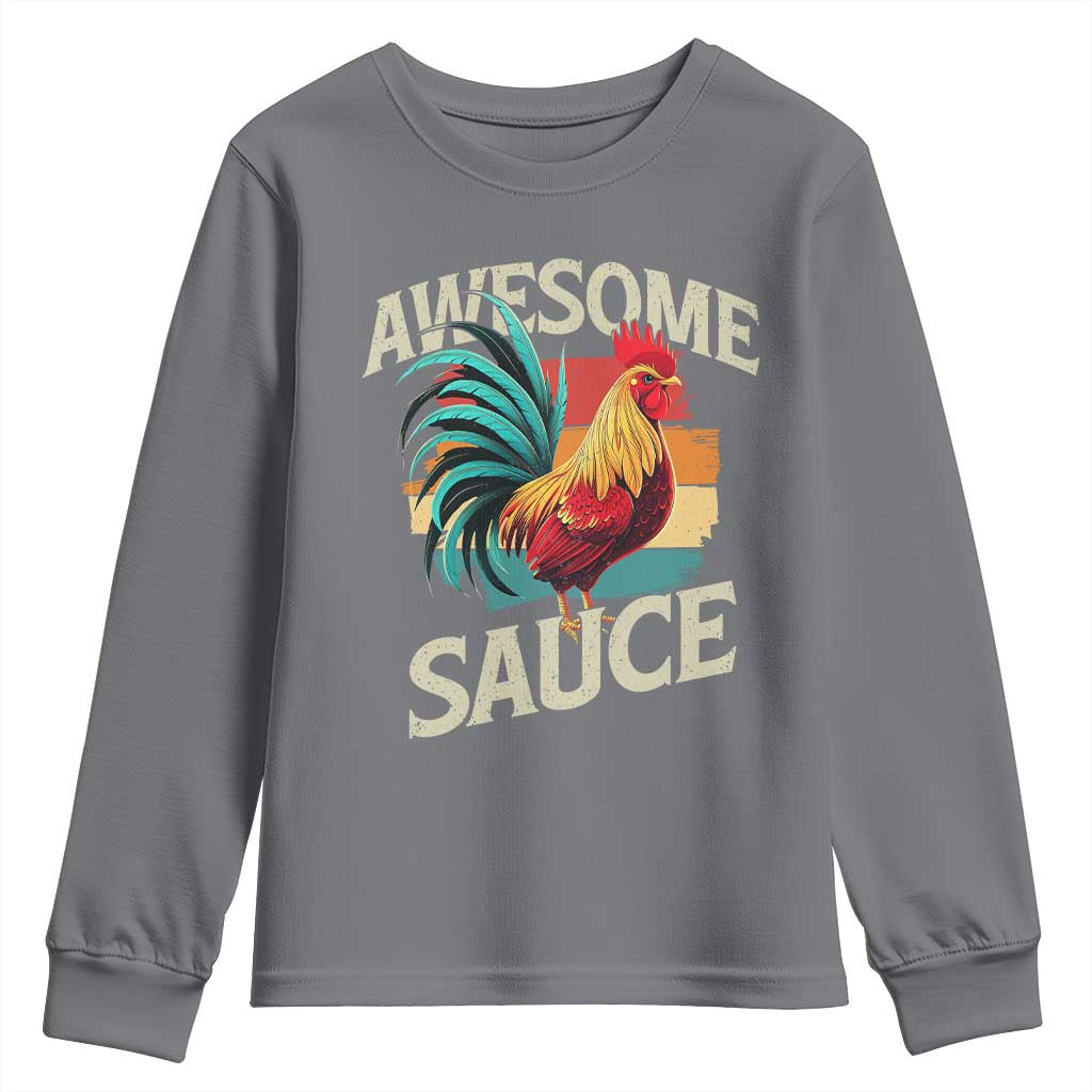 Funny Awesome Sauce Rooster Youth Sweatshirt Vintage Retro Chicken - Wonder Print Shop