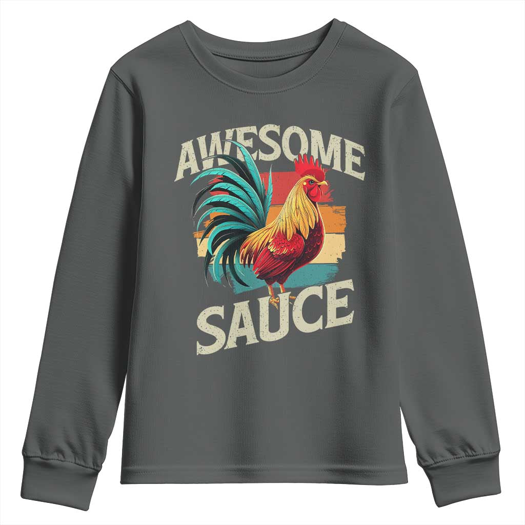 Funny Awesome Sauce Rooster Youth Sweatshirt Vintage Retro Chicken - Wonder Print Shop