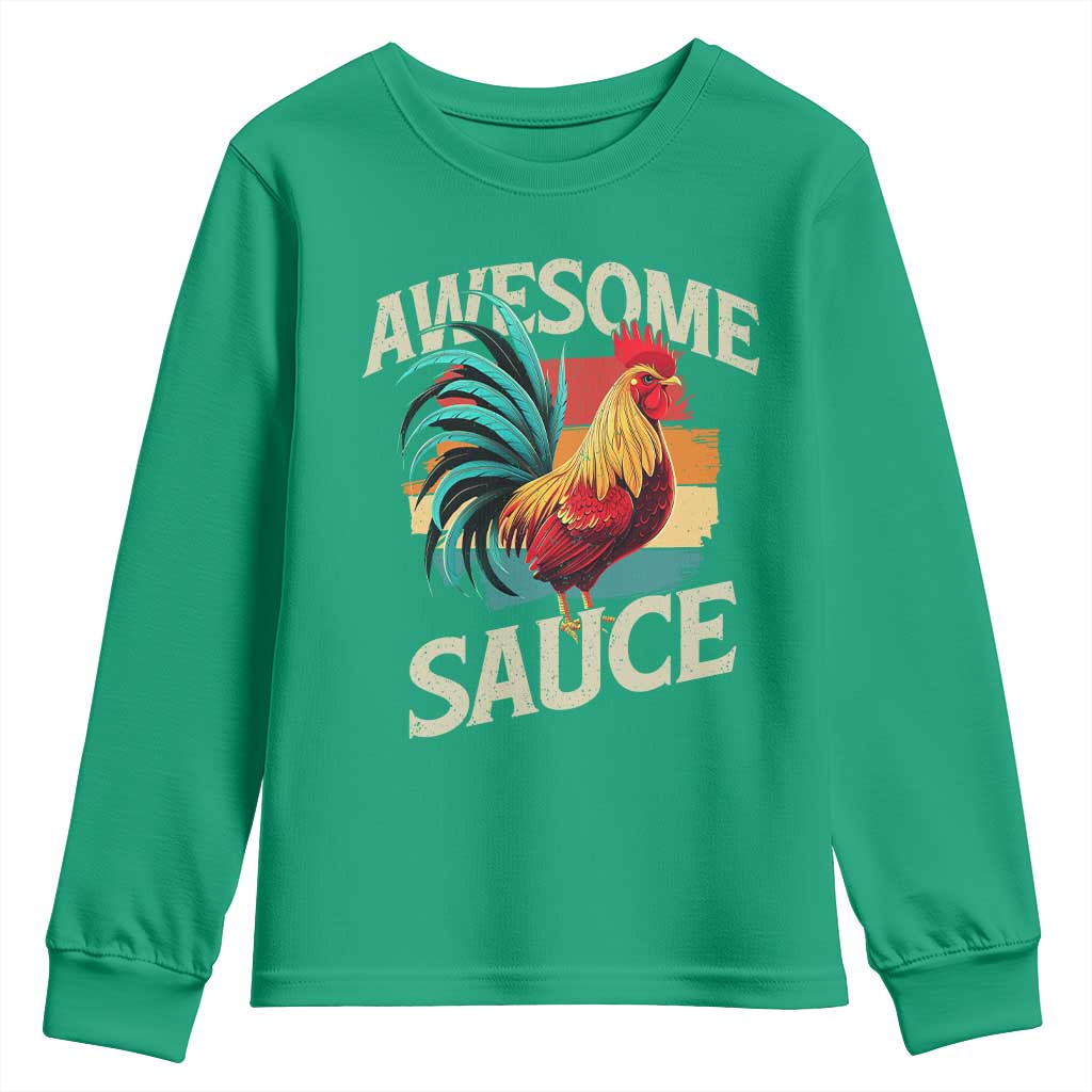 Funny Awesome Sauce Rooster Youth Sweatshirt Vintage Retro Chicken - Wonder Print Shop