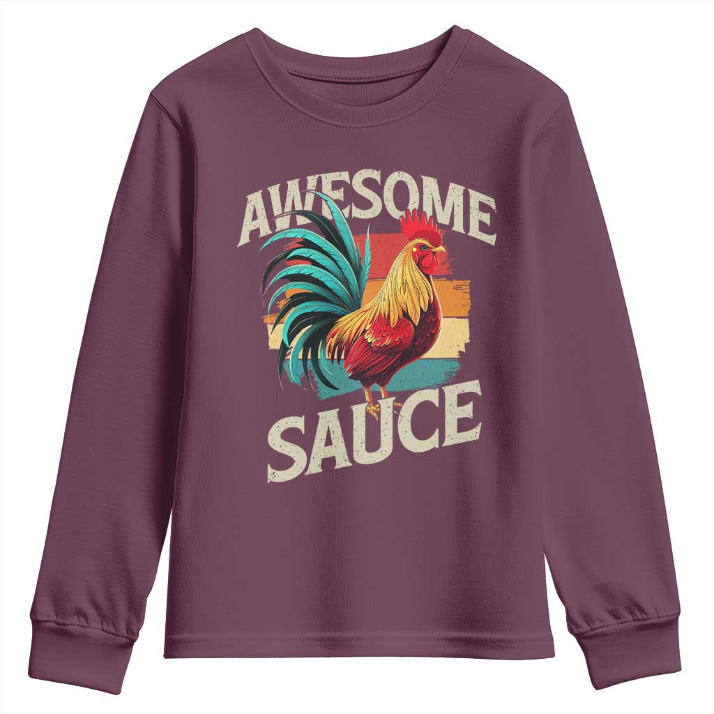 Funny Awesome Sauce Rooster Youth Sweatshirt Vintage Retro Chicken - Wonder Print Shop