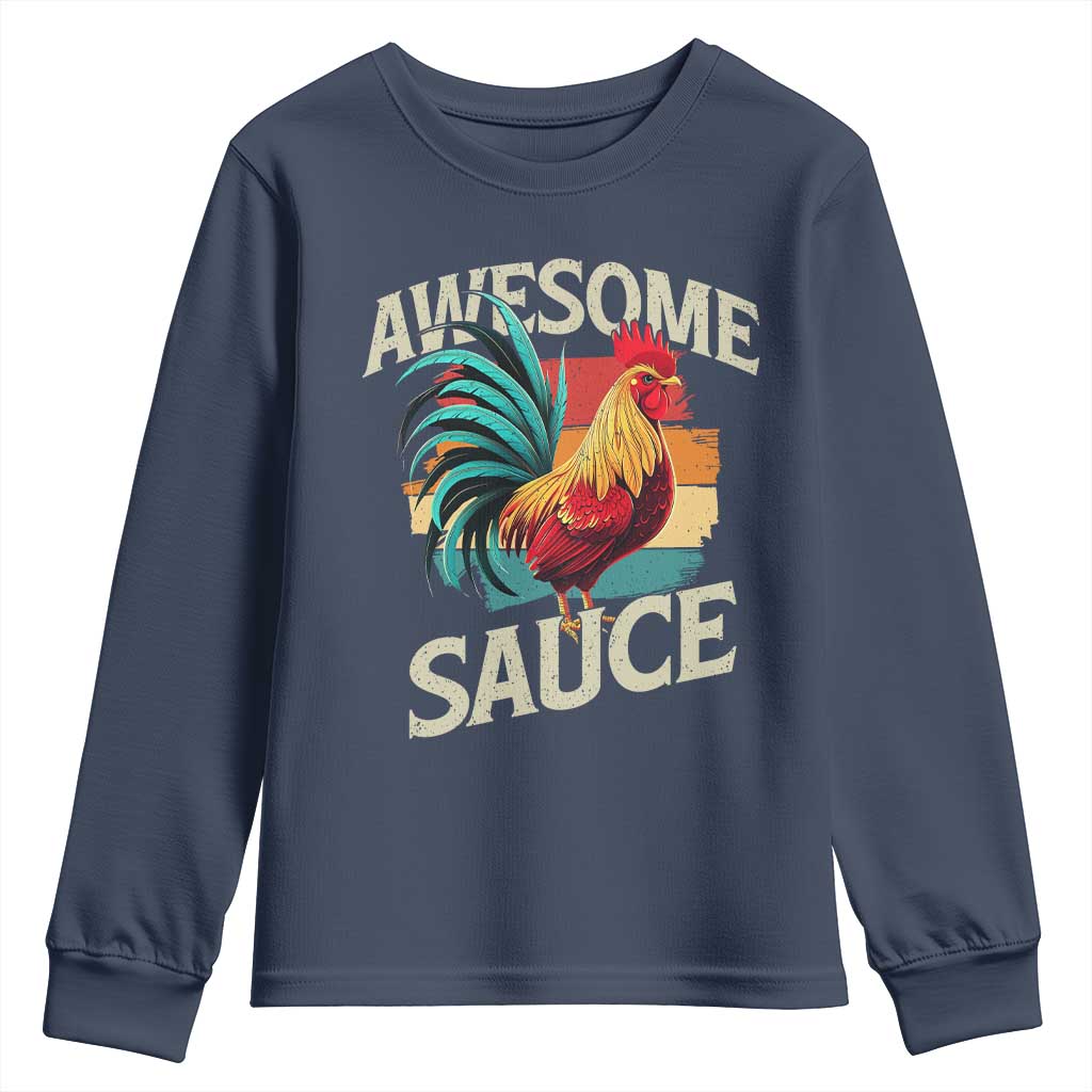 Funny Awesome Sauce Rooster Youth Sweatshirt Vintage Retro Chicken - Wonder Print Shop