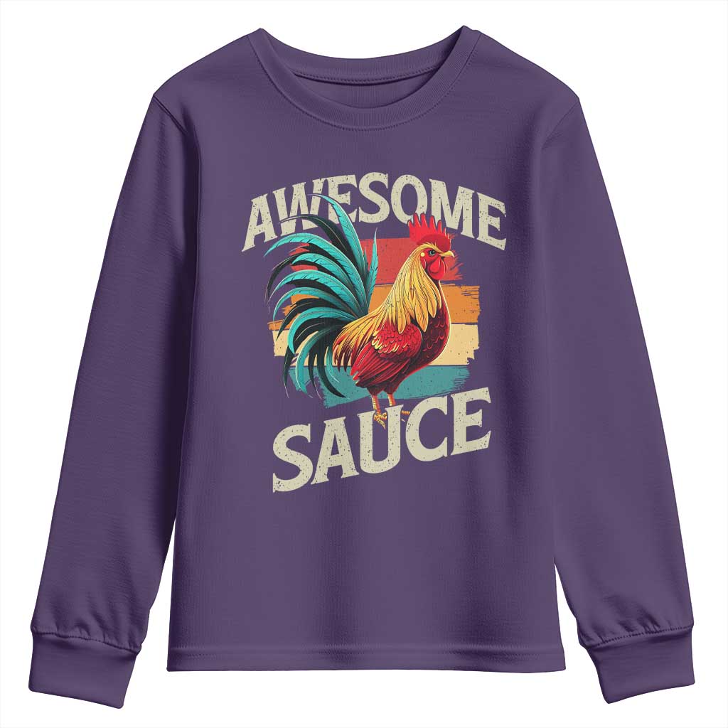 Funny Awesome Sauce Rooster Youth Sweatshirt Vintage Retro Chicken - Wonder Print Shop