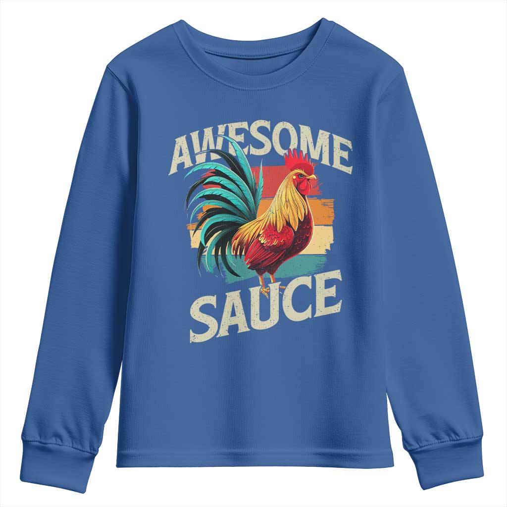 Funny Awesome Sauce Rooster Youth Sweatshirt Vintage Retro Chicken - Wonder Print Shop
