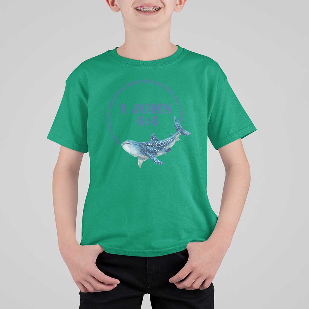 Whale Shark Lover T Shirt For Kid 1 John 4:4 Inspired Style Christian Aesthetic Ocean Animal - Wonder Print Shop