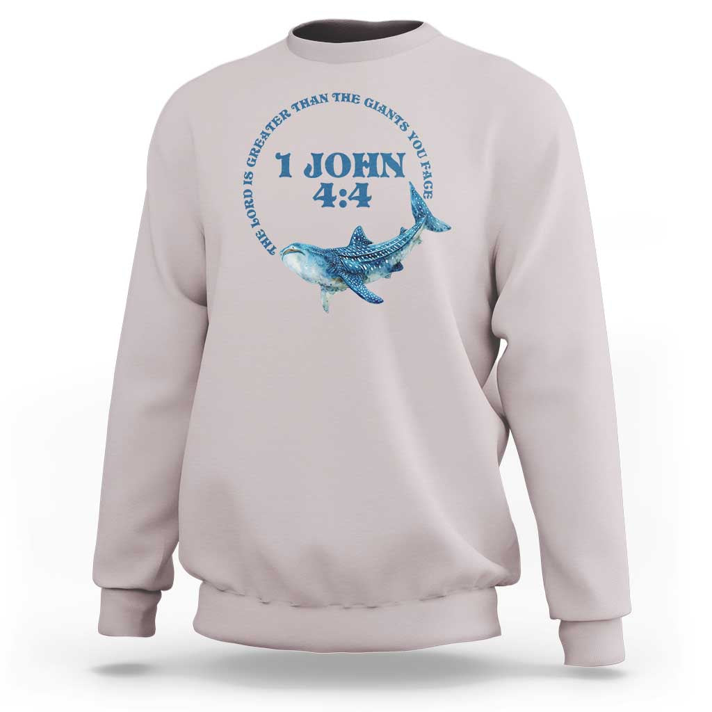 Whale Shark Lover Sweatshirt 1 John 4:4 Inspired Style Christian Aesthetic Ocean Animal - Wonder Print Shop
